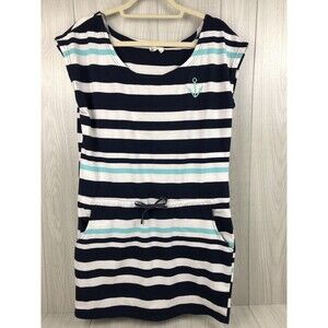 Beach By Exist Size Large Sleeveless Dress/Cover Up Nautical Blue White Stripe